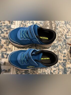 Skechers Kids Blue Mesh Sneakers with Neon Accents